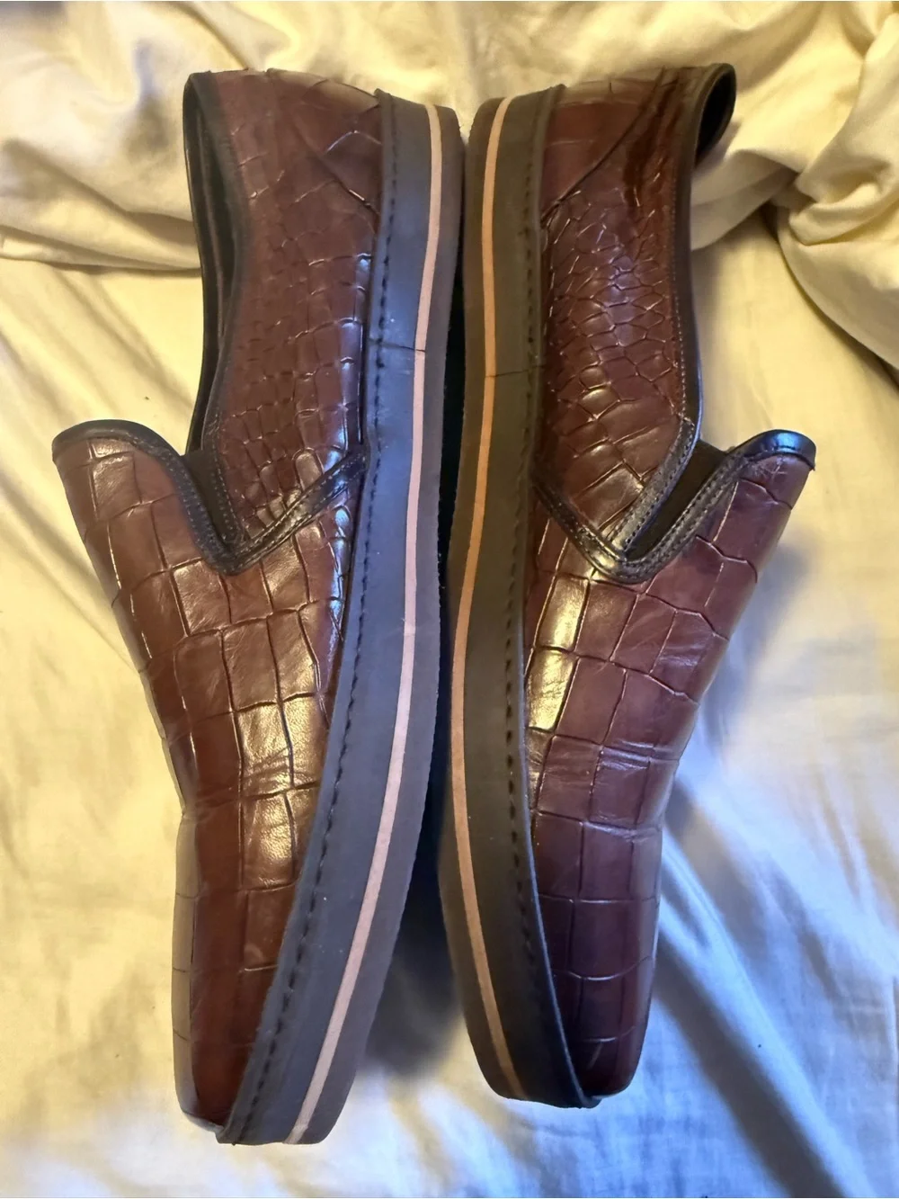 BALDININI Italy Men’s 43 Brown Croc Embossed Leather Luxury Slip On Sneakers